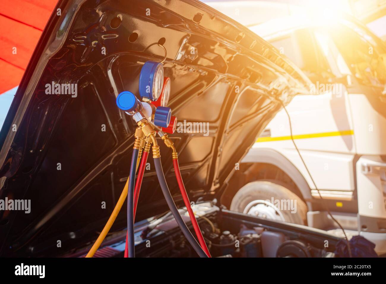 Set gauge, air cleaners, and auto maintenance. Stock Photo