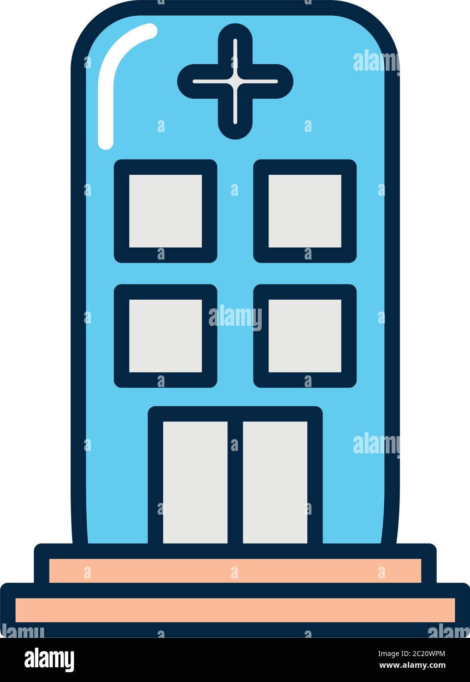 hospital building icon over white background, line color style, vector ...