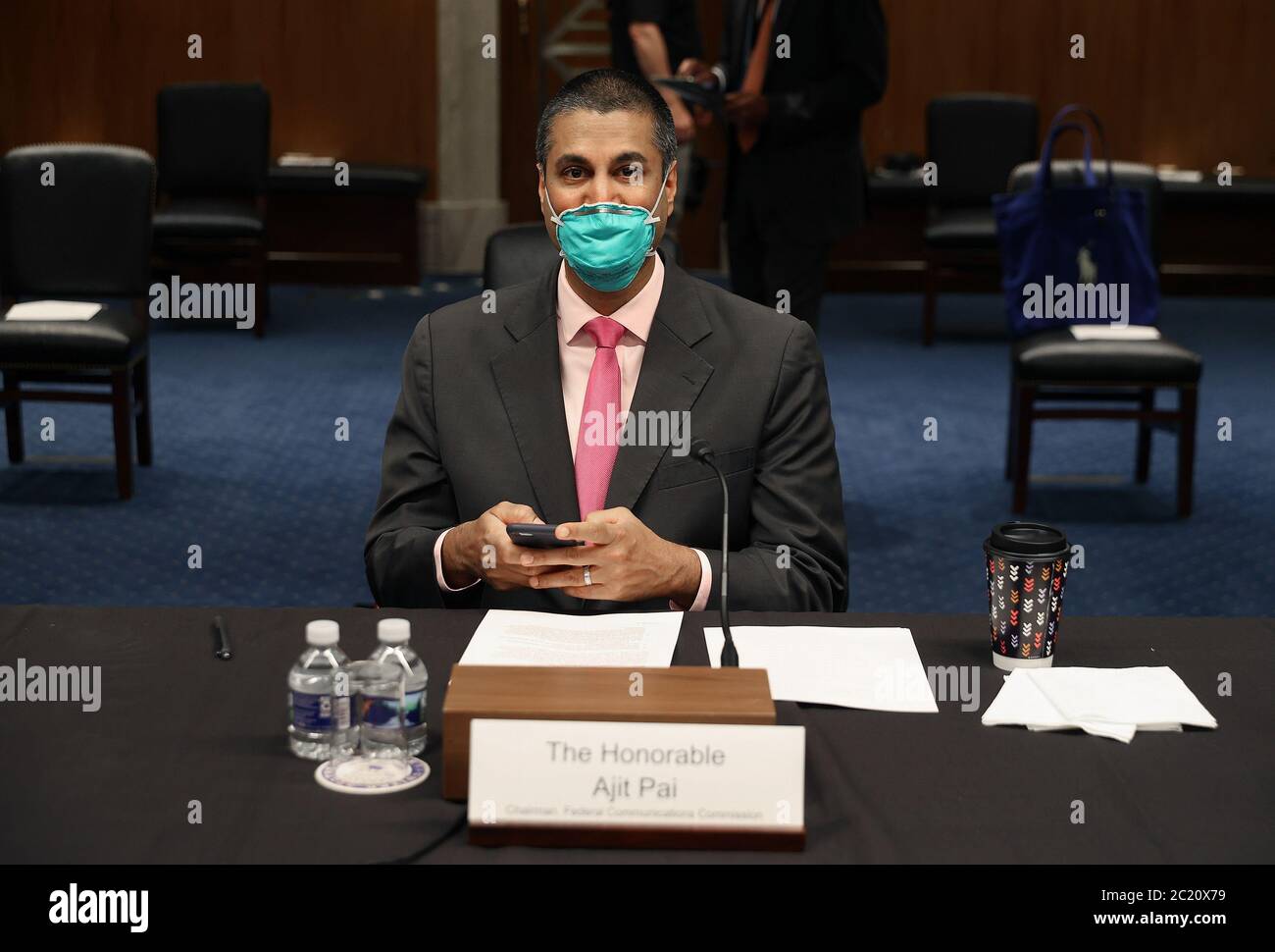 Washington, United States. 16th June, 2020. FCC Chairman, Ajit Pai, speaks during a Senate Appropriations Subcommittee hearing on Capitol Hill, Tuesday, June 16, 2020 in Washington, DC. The hearings focus is on oversight of the Federal Communications Commission spectrum auctions program for fiscal year 2021. Pool Photo by Chip Somodevilla/UPI Credit: UPI/Alamy Live News Stock Photo