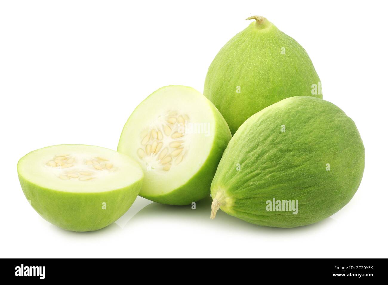 fresh cumelo's (mix between a cucumber and a melon) on a white background Stock Photo