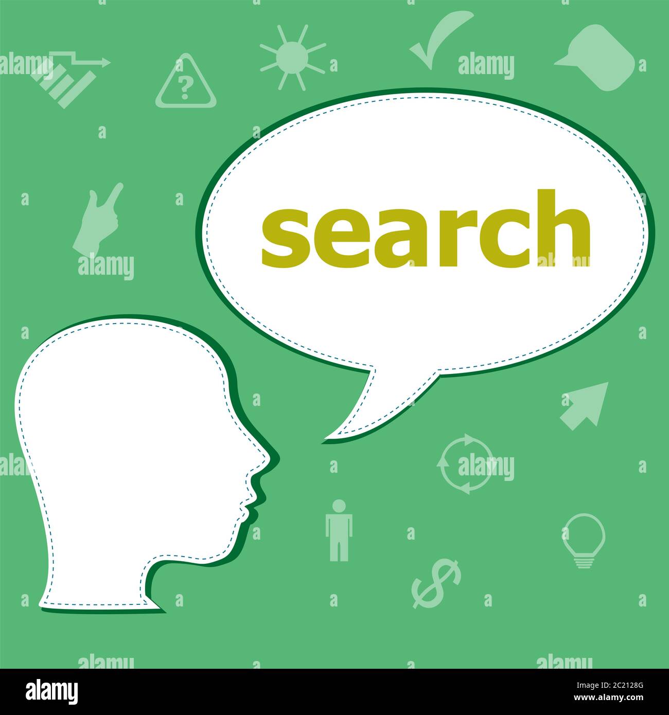 Text Search on digital background. SEO web development concept . Head with speech bubble Stock Photo