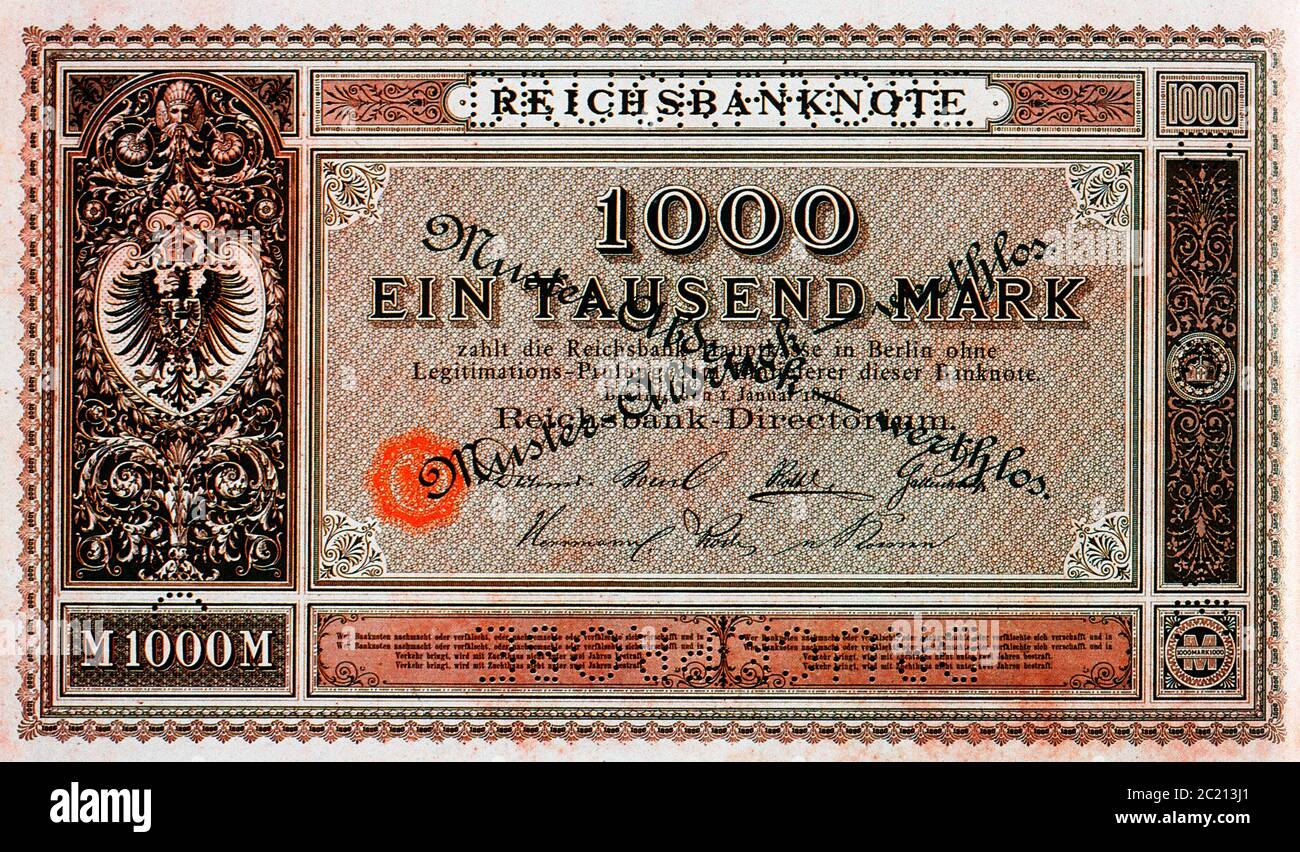 Historische Banknote, 1. Januar 1876, Tausend Mark Stock Photo