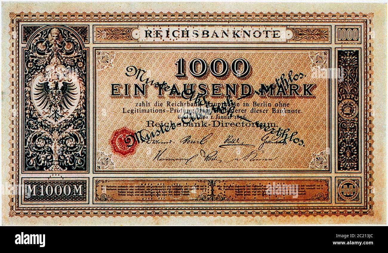 Historische Banknote, 1. Januar 1876, Tausend Mark Stock Photo