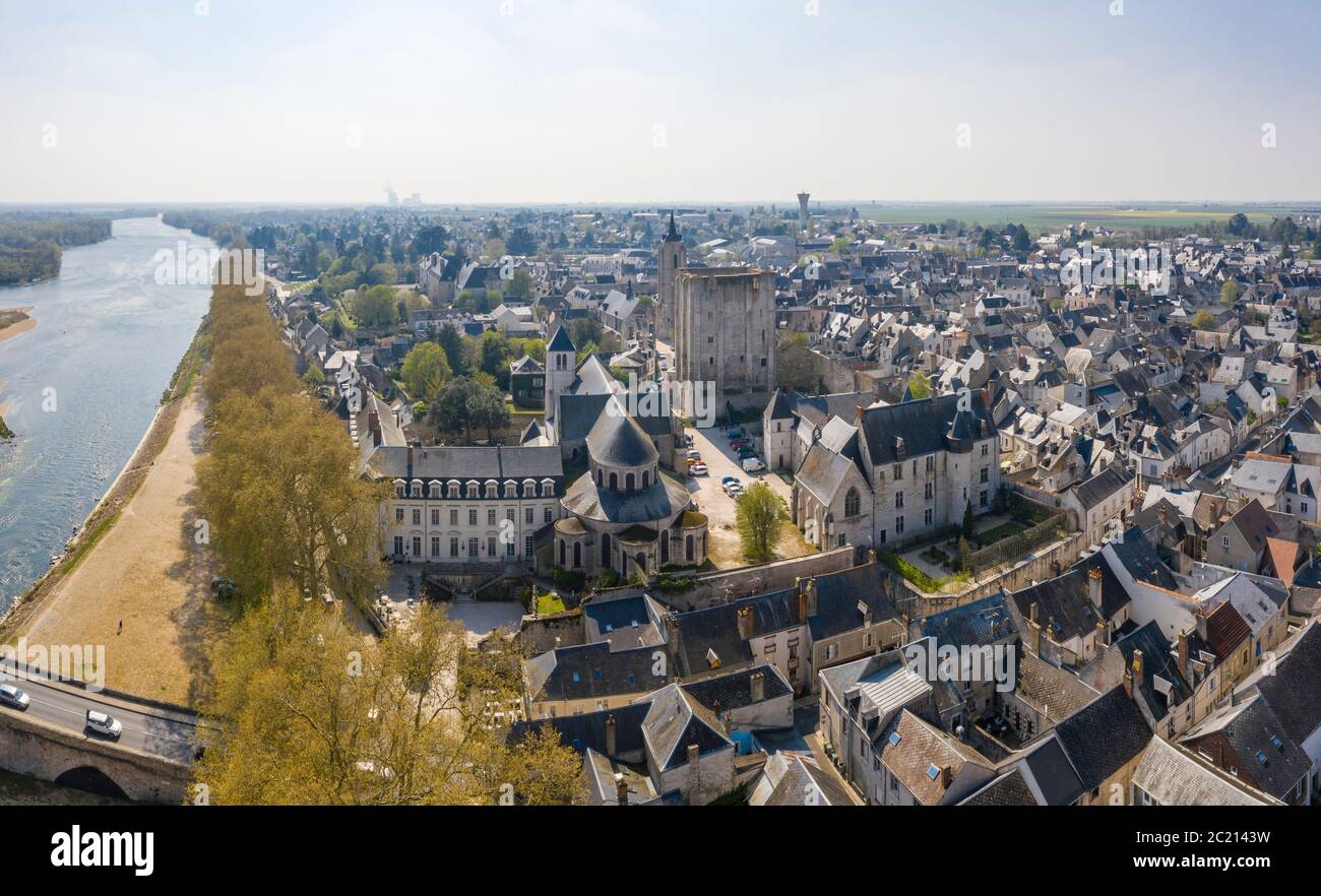 France, Loiret, Loire Valley listed as World Heritage by UNESCO, Beaugency, castle and abbey (aerial view) // France, Loiret (45), Val de Loire classé Stock Photo