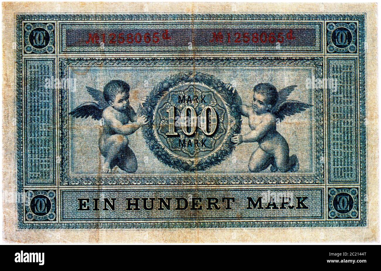 Historische Banknote, 1. Januar 1876, Hundert Mark, Deutschland Stock Photo