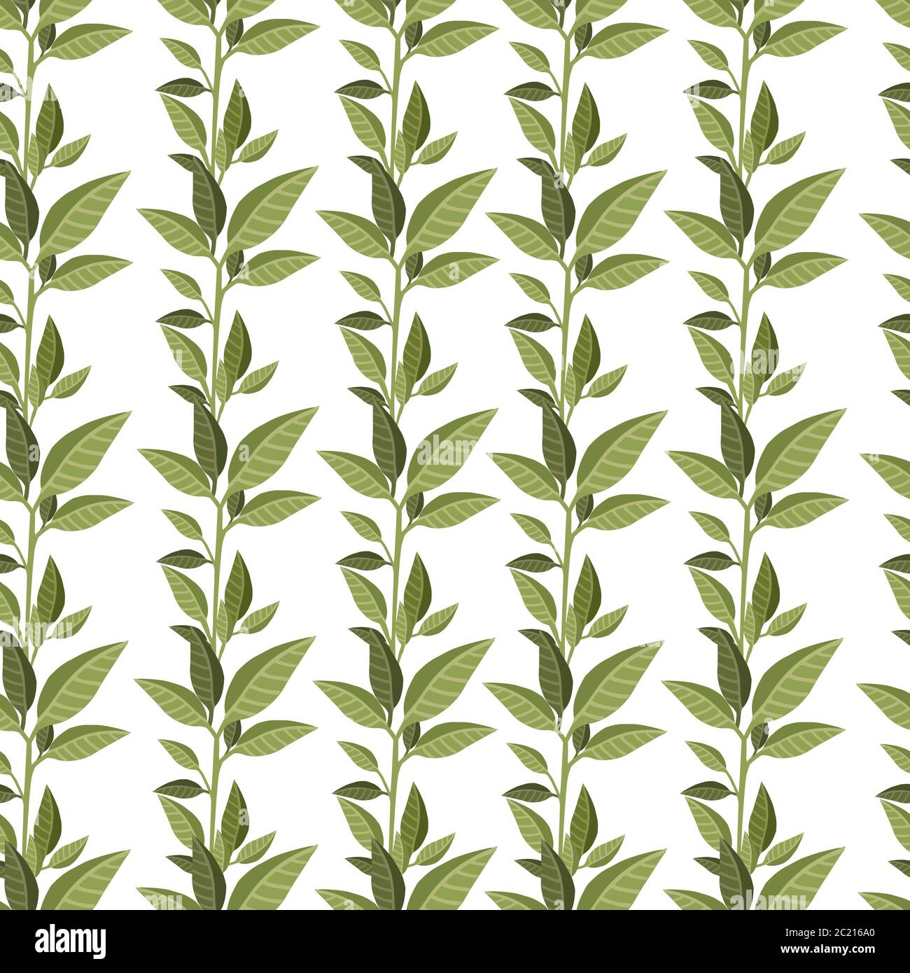 Seamless pattern of green leaves flat vector illustration on white ...