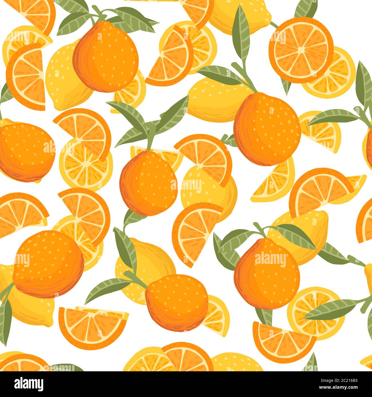 Seamless pattern of orange citrus yellow fruit whole halved and sliced ...