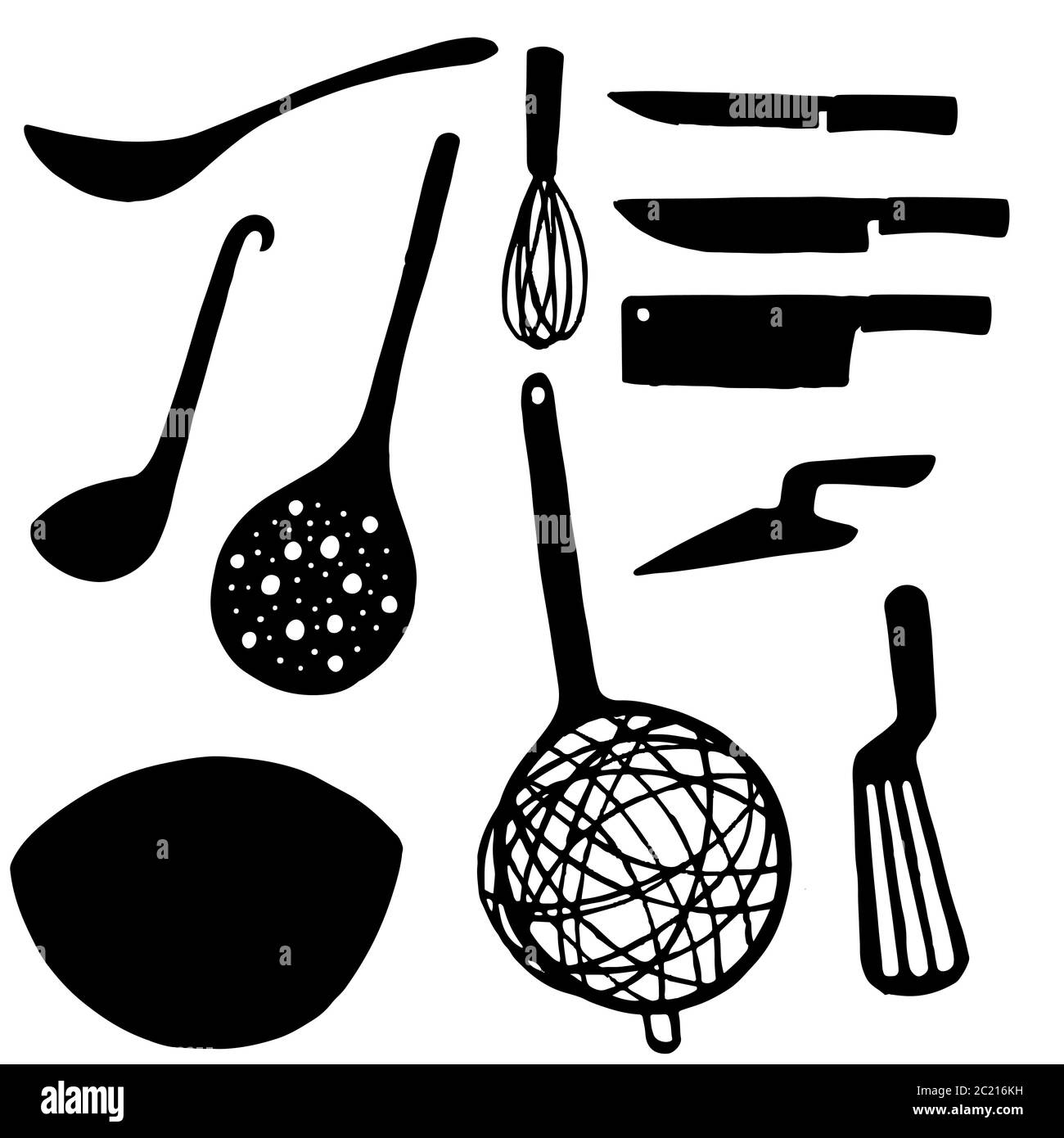 Black silhouette set of simple flat kitchenware metal icons vector ...