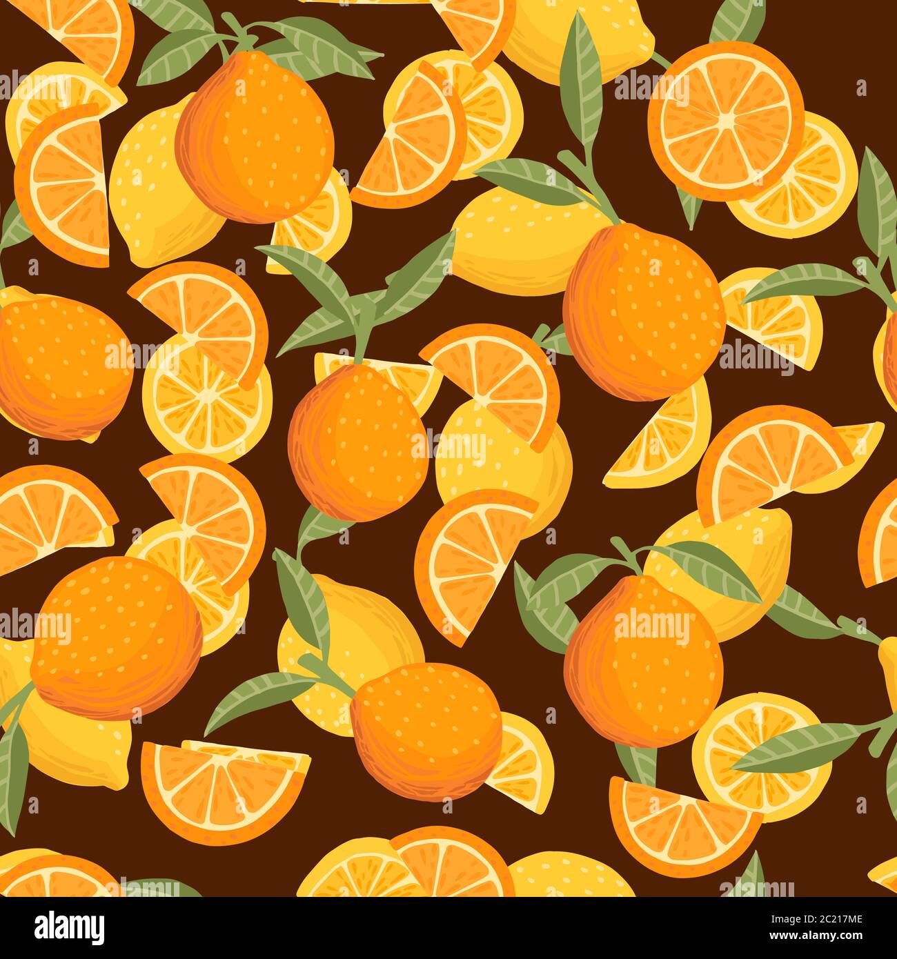 Seamless pattern of orange citrus yellow fruit whole halved and sliced ...