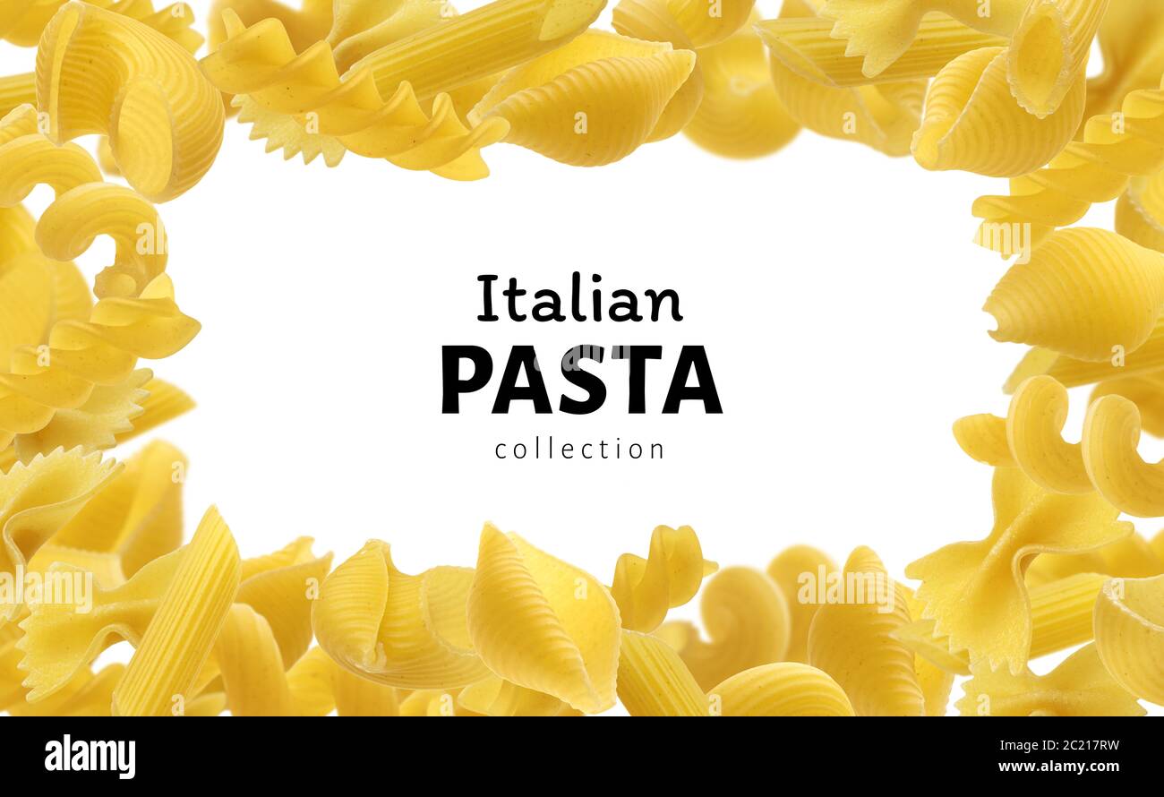 Italian pasta frame for your menu design template, different raw pasta types Stock Photo