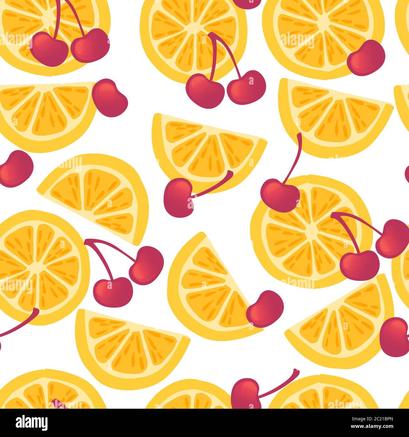 Seamless pattern of orange citrus fruit halved and sliced with red ...