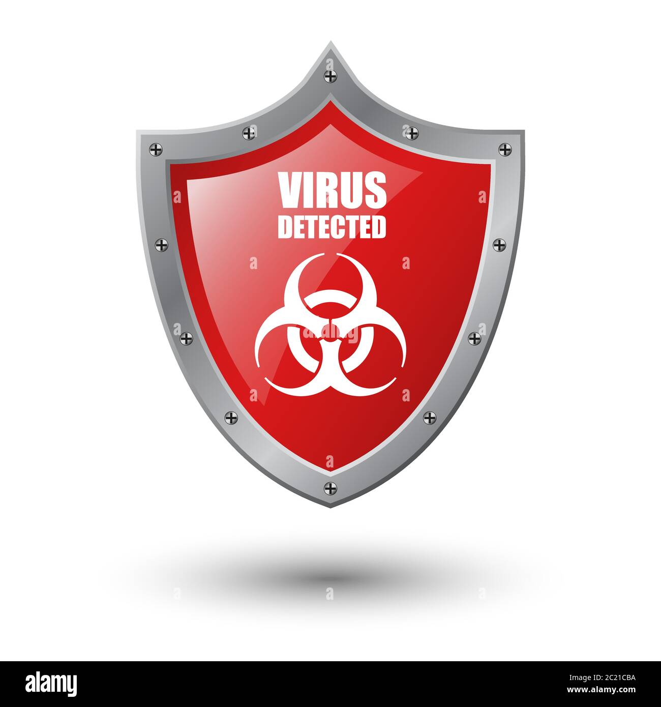 Virus detected on red shield isolated on white background, vector illustration Stock Vector