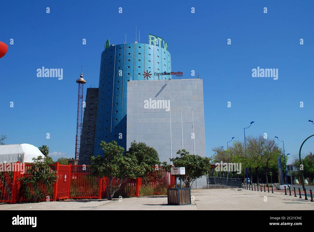 The RTVA (Radio and Television of Andalucia) studios on the Isla Cartuja in Seville, Spain on April 3, 2019. Stock Photo