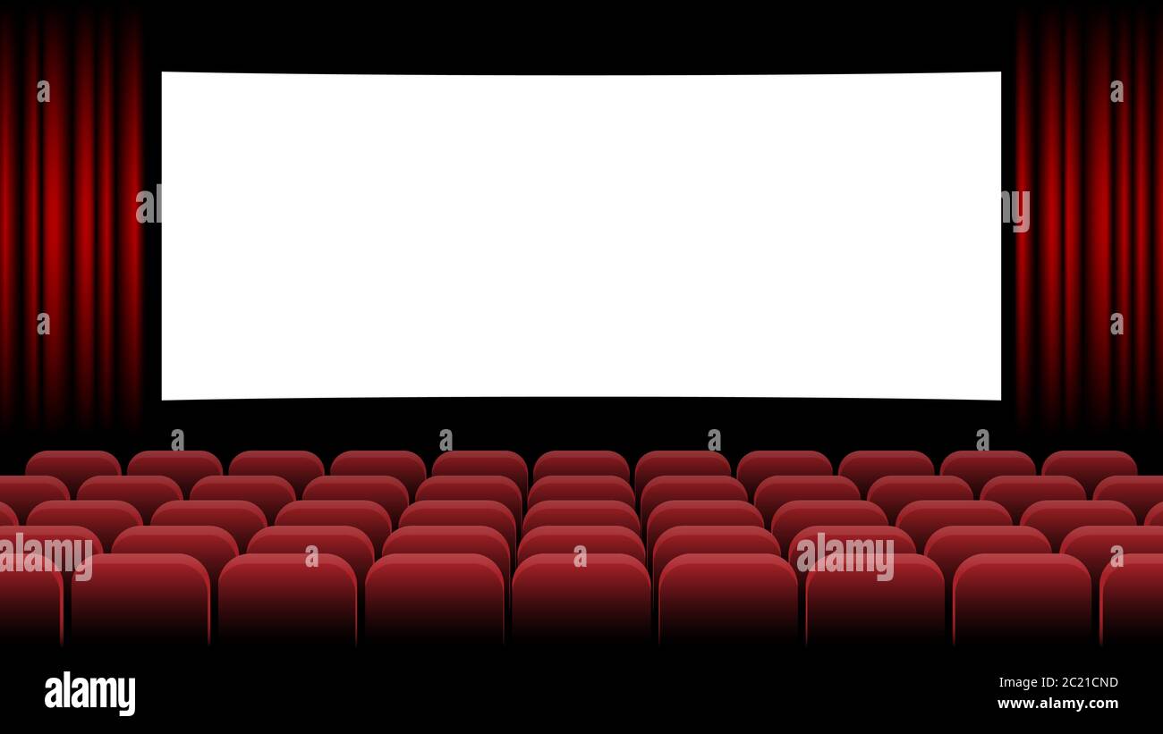 Cinema movie theater with blank screen and red seat, vector ...