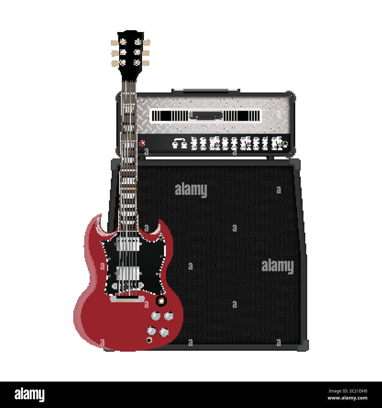 Guitar and amplifier, music instruments realistic vector illustration