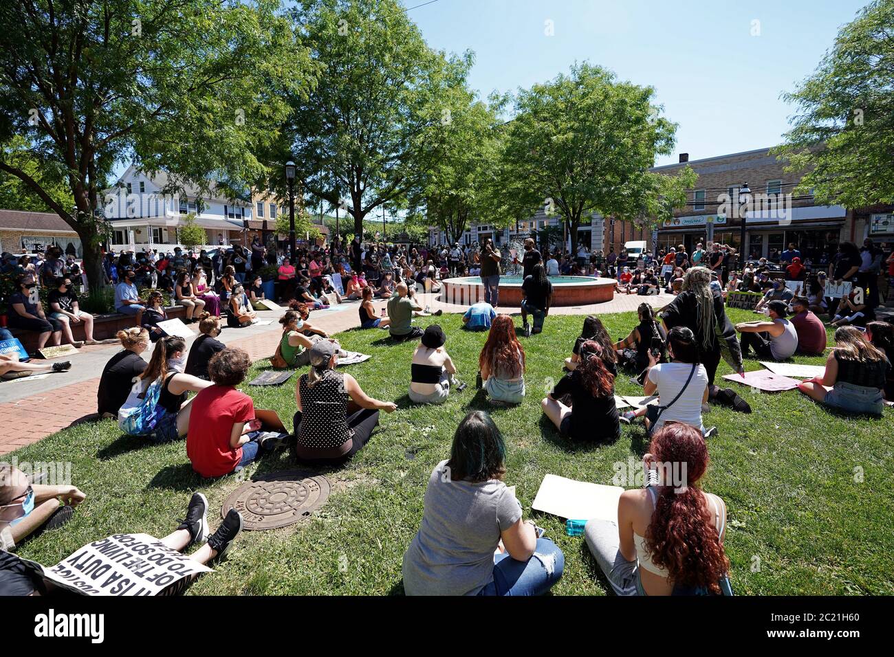 Hundreds gathered June 14, 2020, for a peace march in support of Black Lives Matter in the small town borough of Emmaus, Pennsylvania. Stock Photo