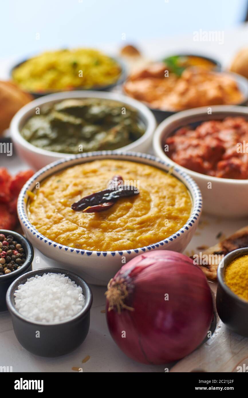 Traditional Indian food in ceramic bowls Stock Photo Alamy