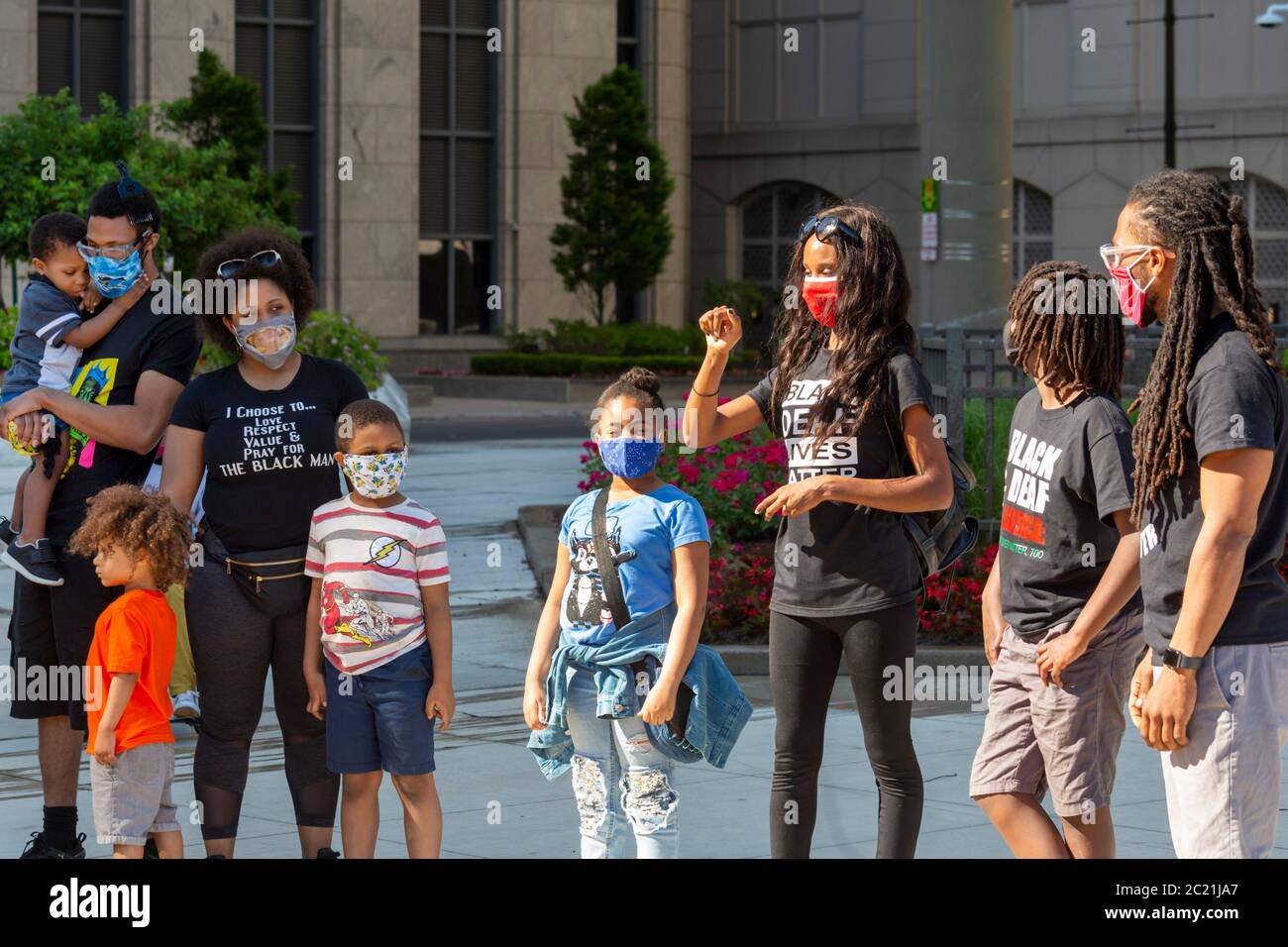 Detroit, United States. 15th June, 2020. Detroit, Michigan - Deaf people participated in a Black Disabled Lives Matter protest. Deaf children used sign language to introduce themselves to participants. Credit: Jim West/Alamy Live News Stock Photo