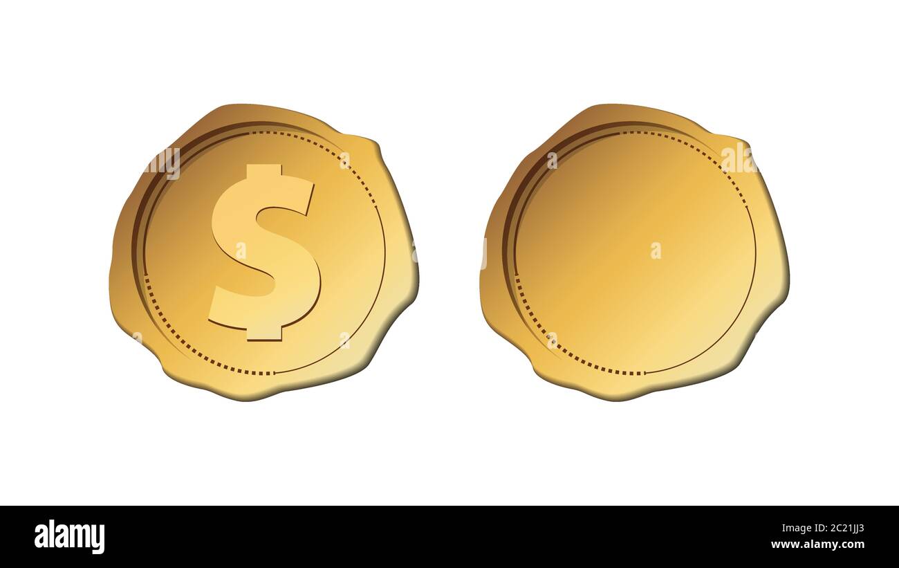 Gold stamp wax seal, gold coin, vector illustration Stock Vector Image