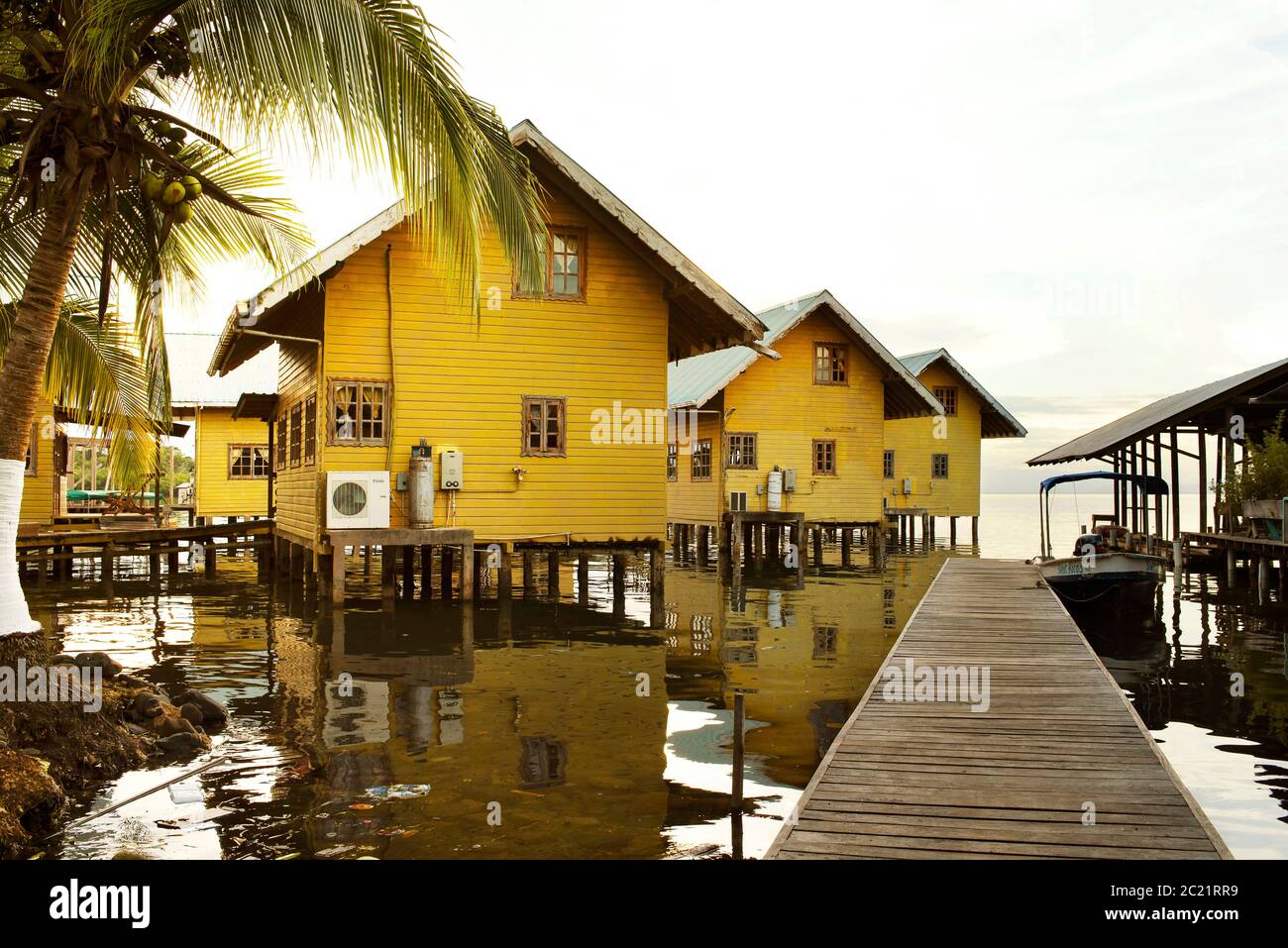 Over the water holiday bungalows. Stilt houses are popular in the Caribbean, Bocas del Toro, Bocas Town, Panama. Oct 2018 Stock Photo