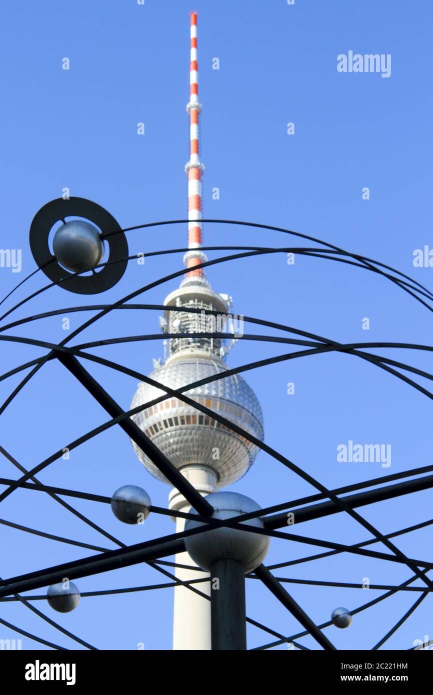 Tv tower and world time clock stock photo alamy