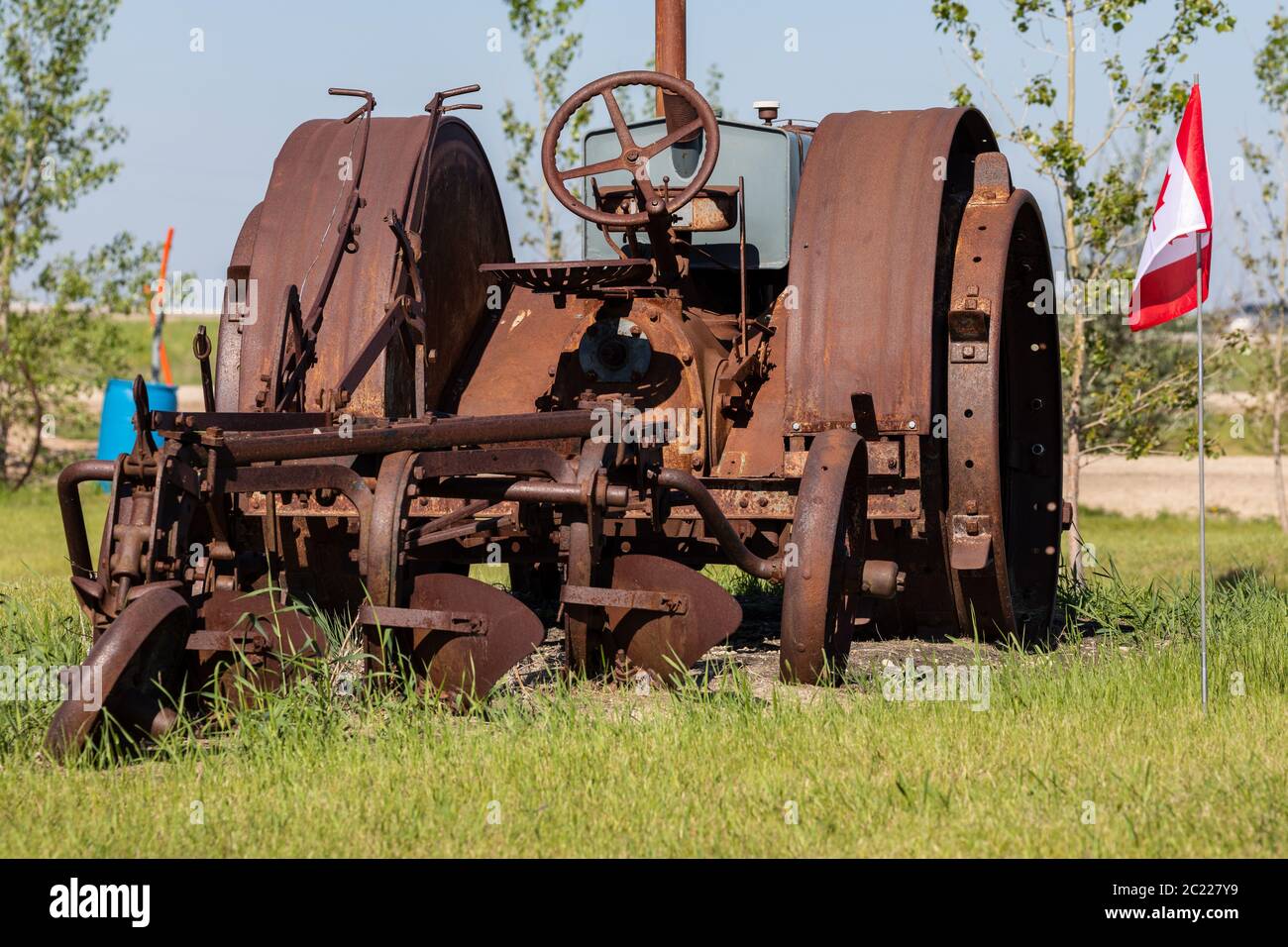 old and history tractor in a field Stock Photo Alamy