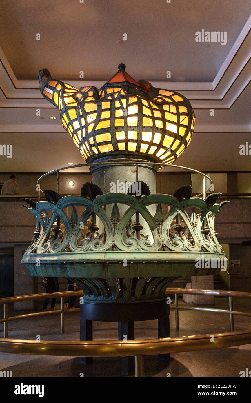 The original torch of the Statue of Liberty in the museum in the statue