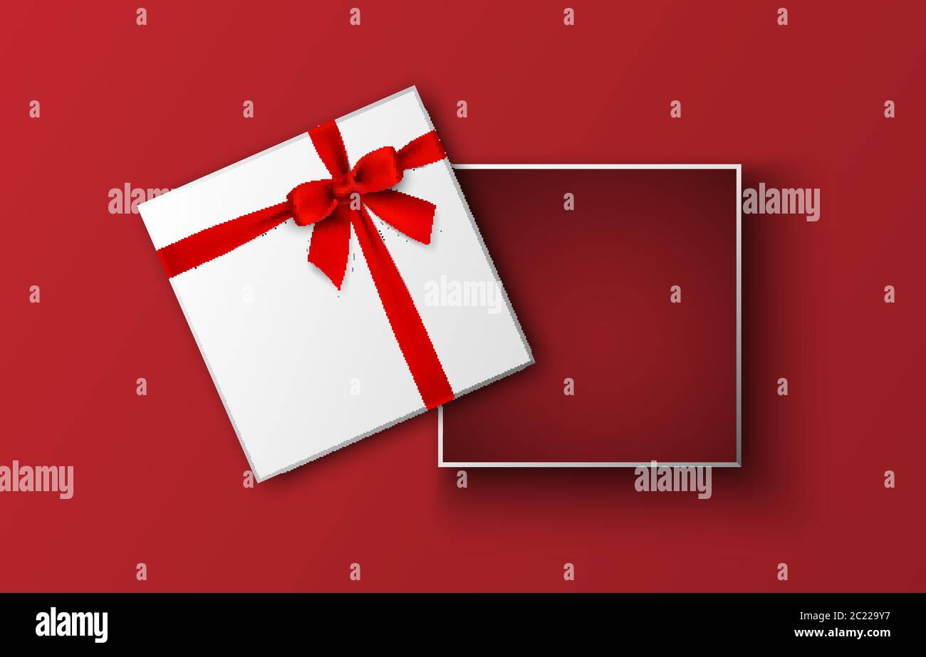 Opened gift box with red bow, vector illustration Stock Vector