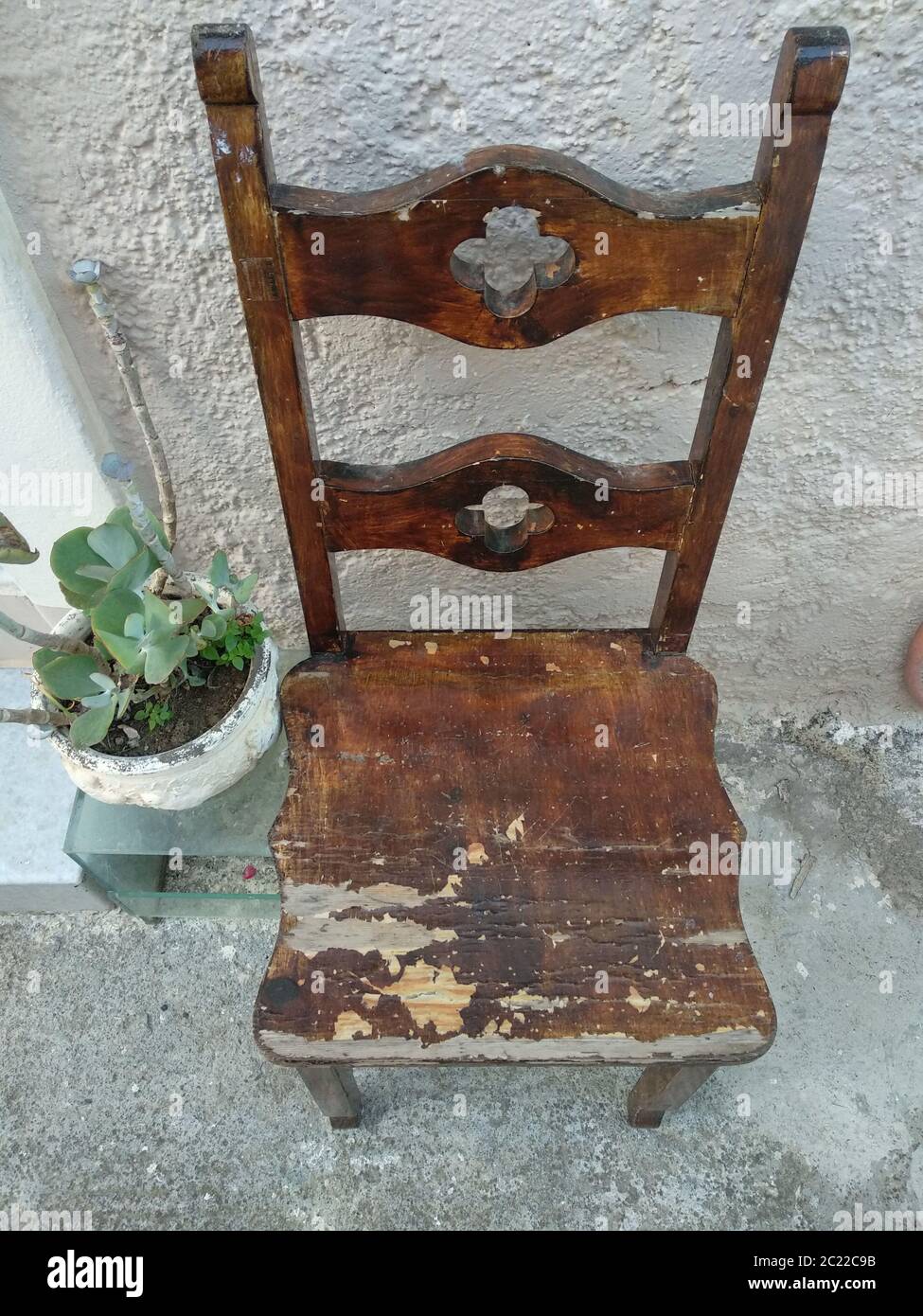 An Old Wooden Chair, Galatas village, Crete, Greece Stock Photo