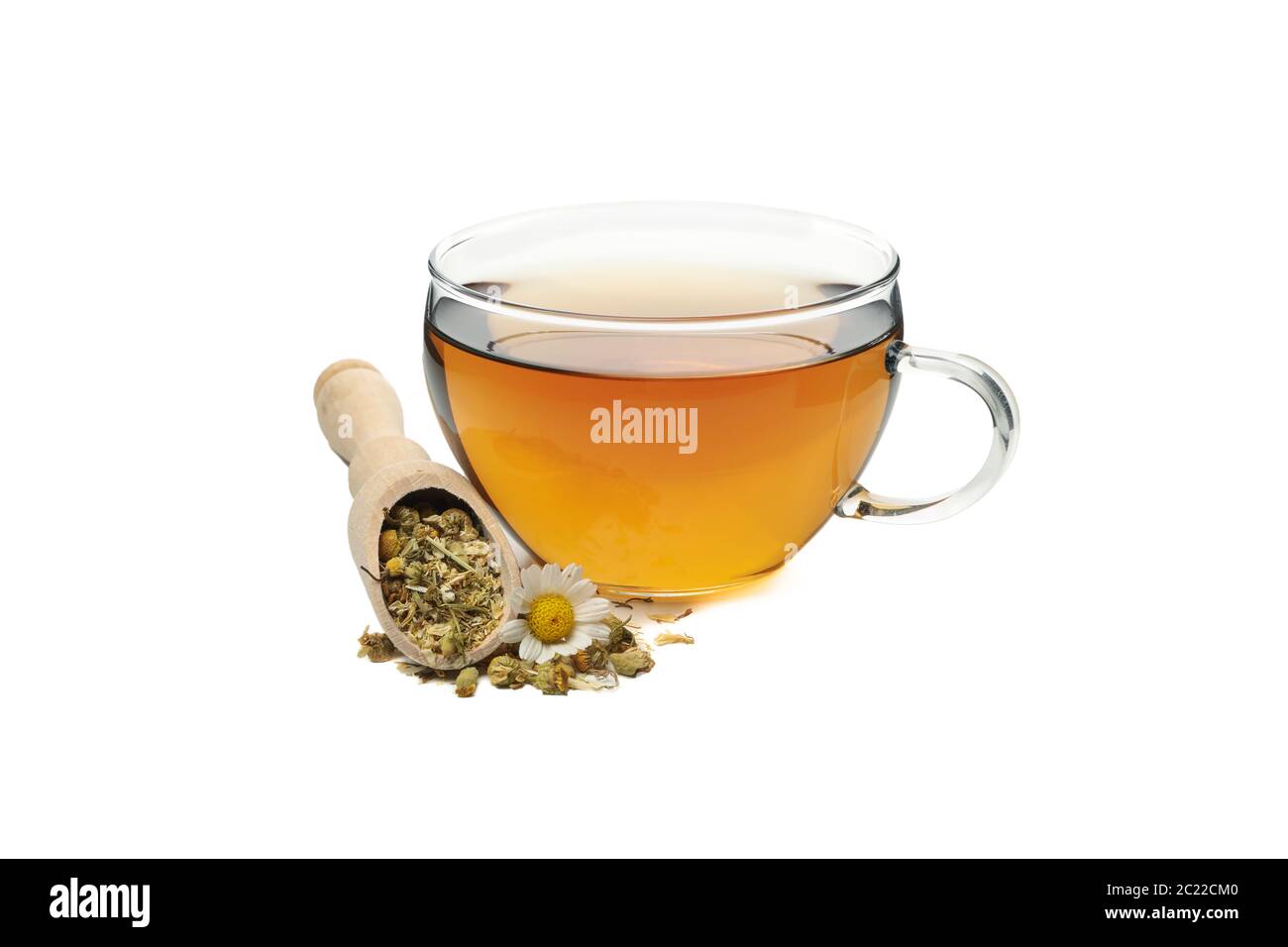 Glass cup of chamomile tea isolated on white background Stock Photo - Alamy