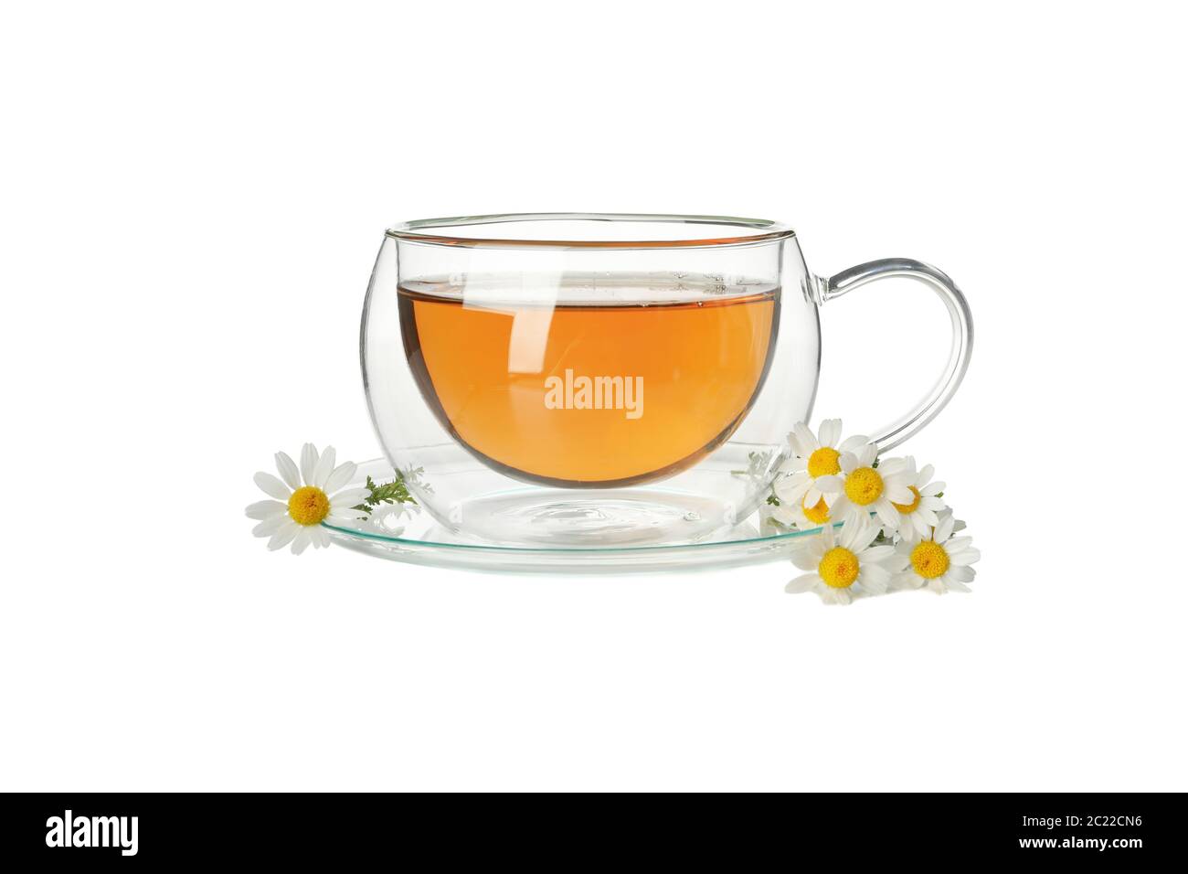Glass cup of chamomile tea isolated on white background Stock Photo - Alamy