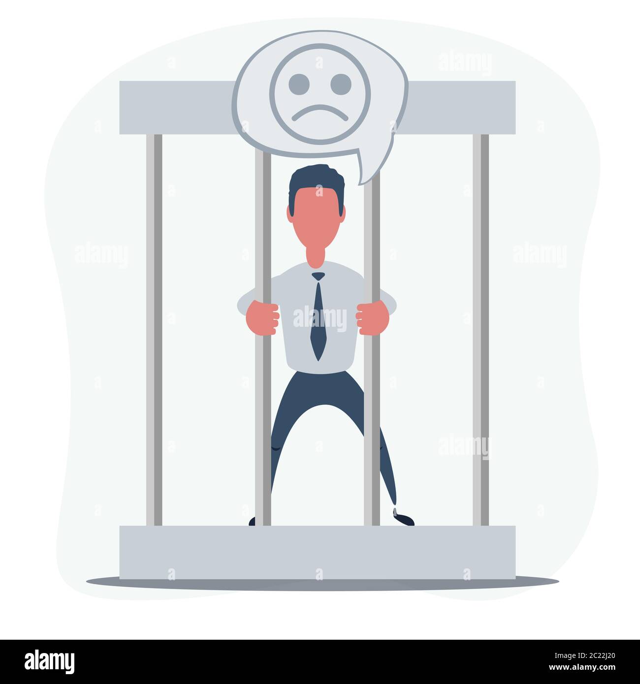 Young businessman behind the bars in prison. Man holding bars isolated on white. Stock Vector