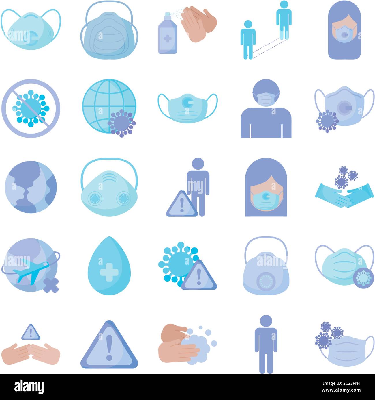 set of icons prevention protection of coronavirus , flat style icon ...