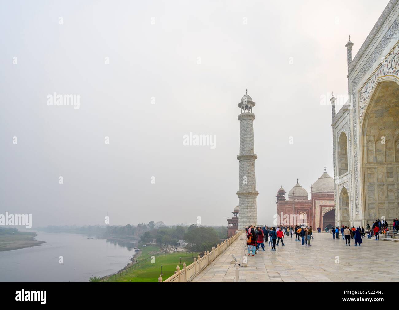The rear of the Taj Mahal and Yamuna River in the early morning, Agra, Uttar Pradesh, India Stock Photo