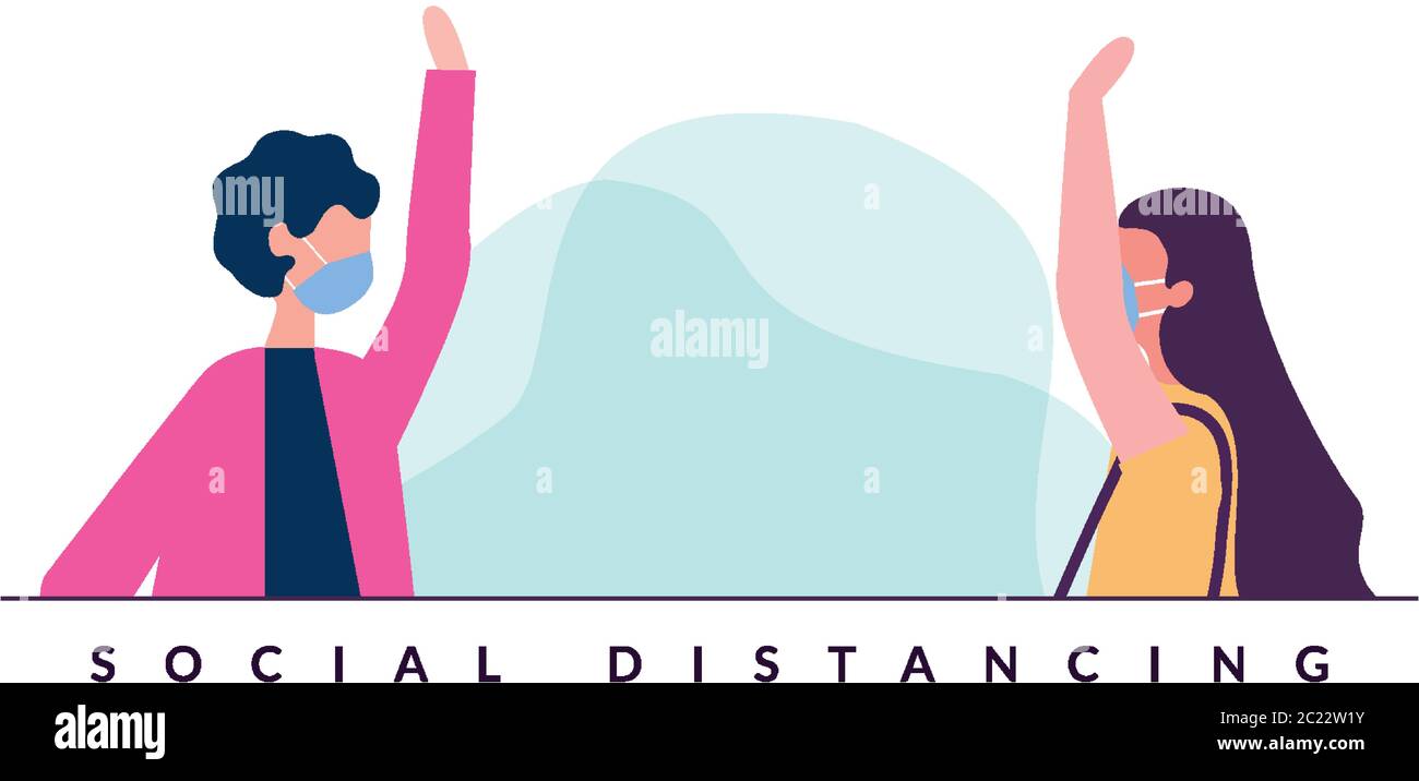 Social distancing between boy and girl with masks design of Covid 19 ...