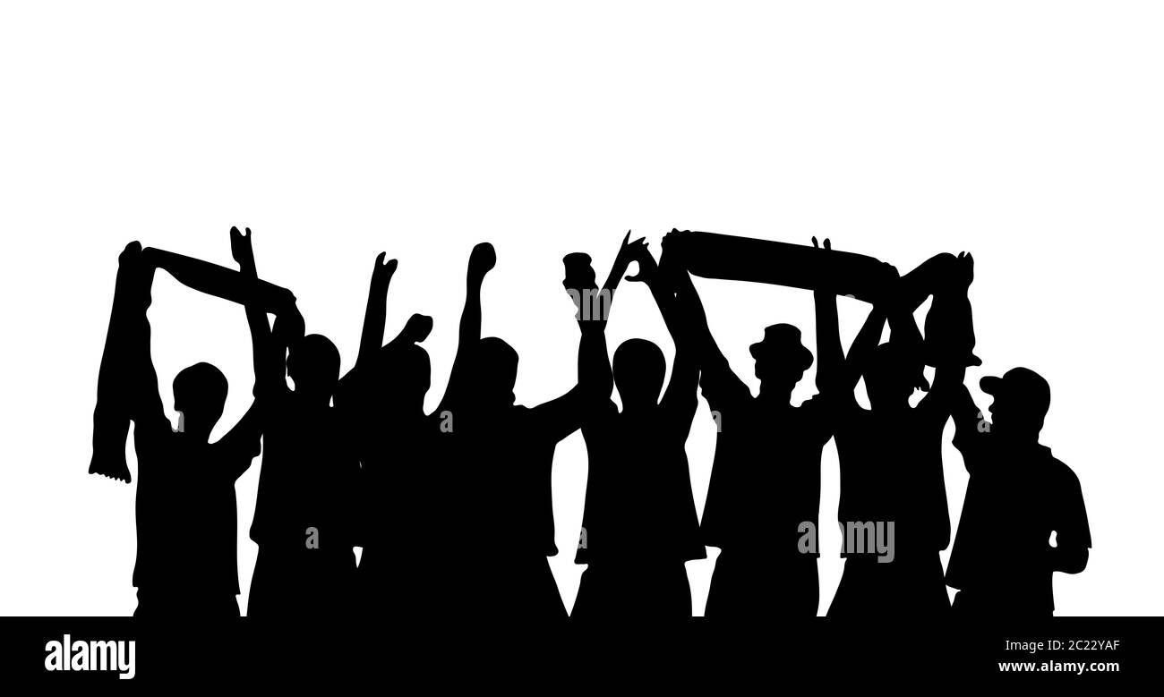 Silhouette of cheering football, sport or music fans Stock Photo