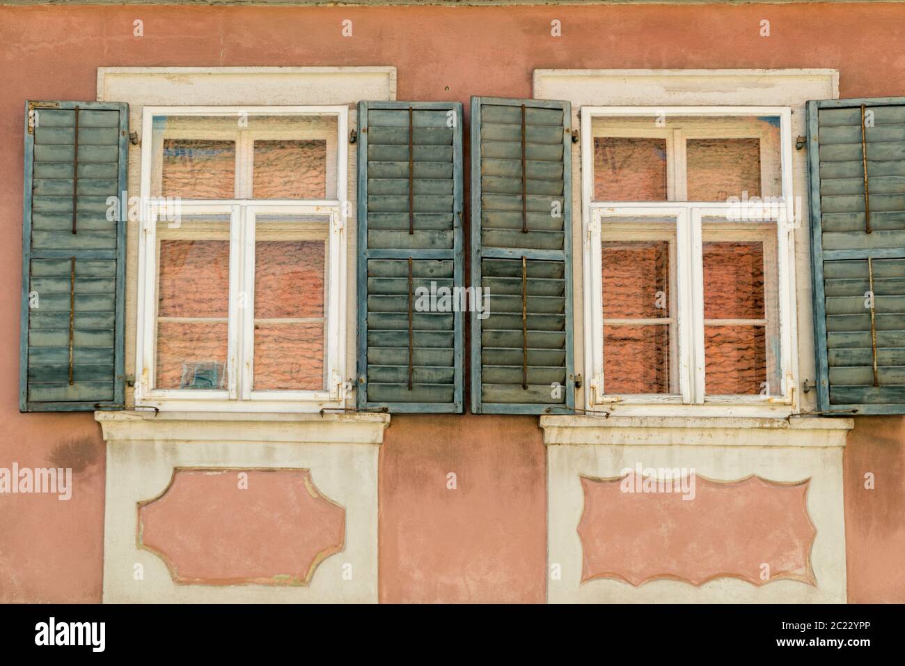 House facade with window with wooden shutter Stock Photo - Alamy