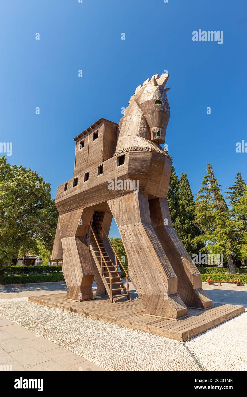 Wooden Trojan Horse at Troy with blue sky Stock Photo