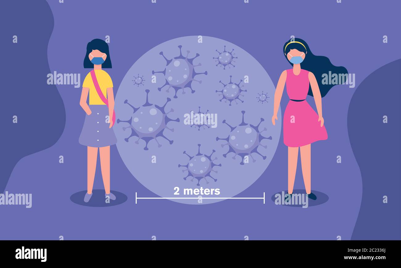 Social distancing between girls with masks design of Covid 19 virus ...