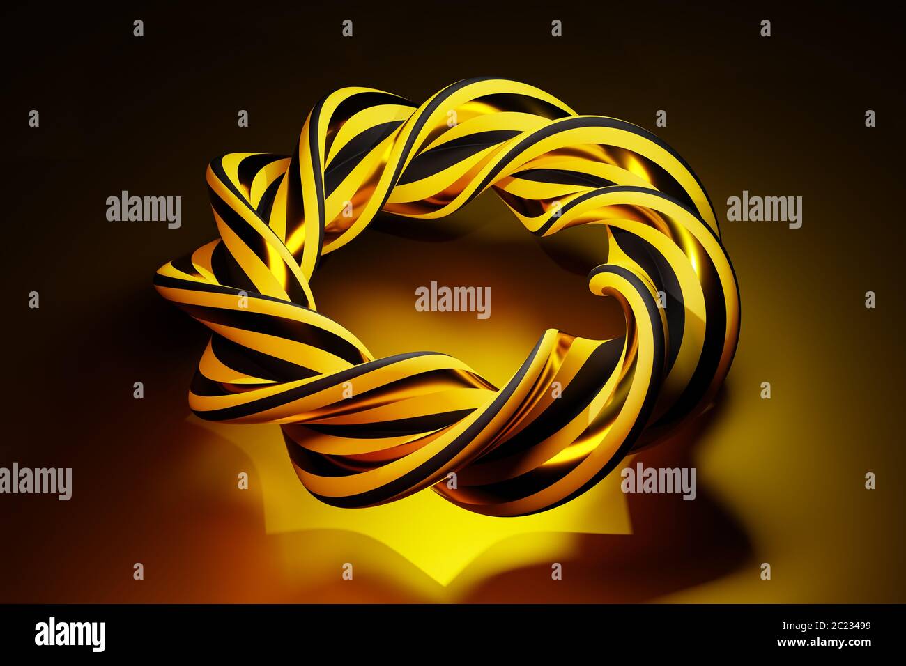 Complex intertwined abstract object in black and gold - concept for solving of complex problems - beauty in mathematics Stock Photo