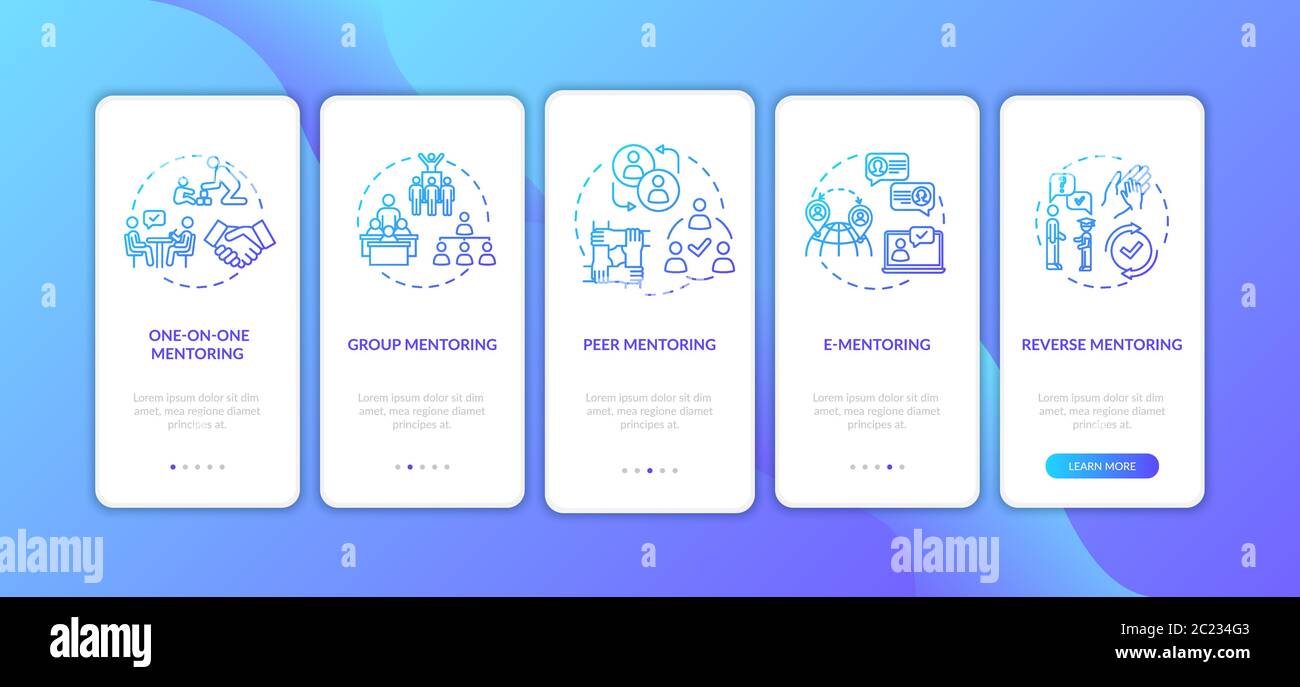 Types of coaching onboarding mobile app page screen with concepts Stock ...
