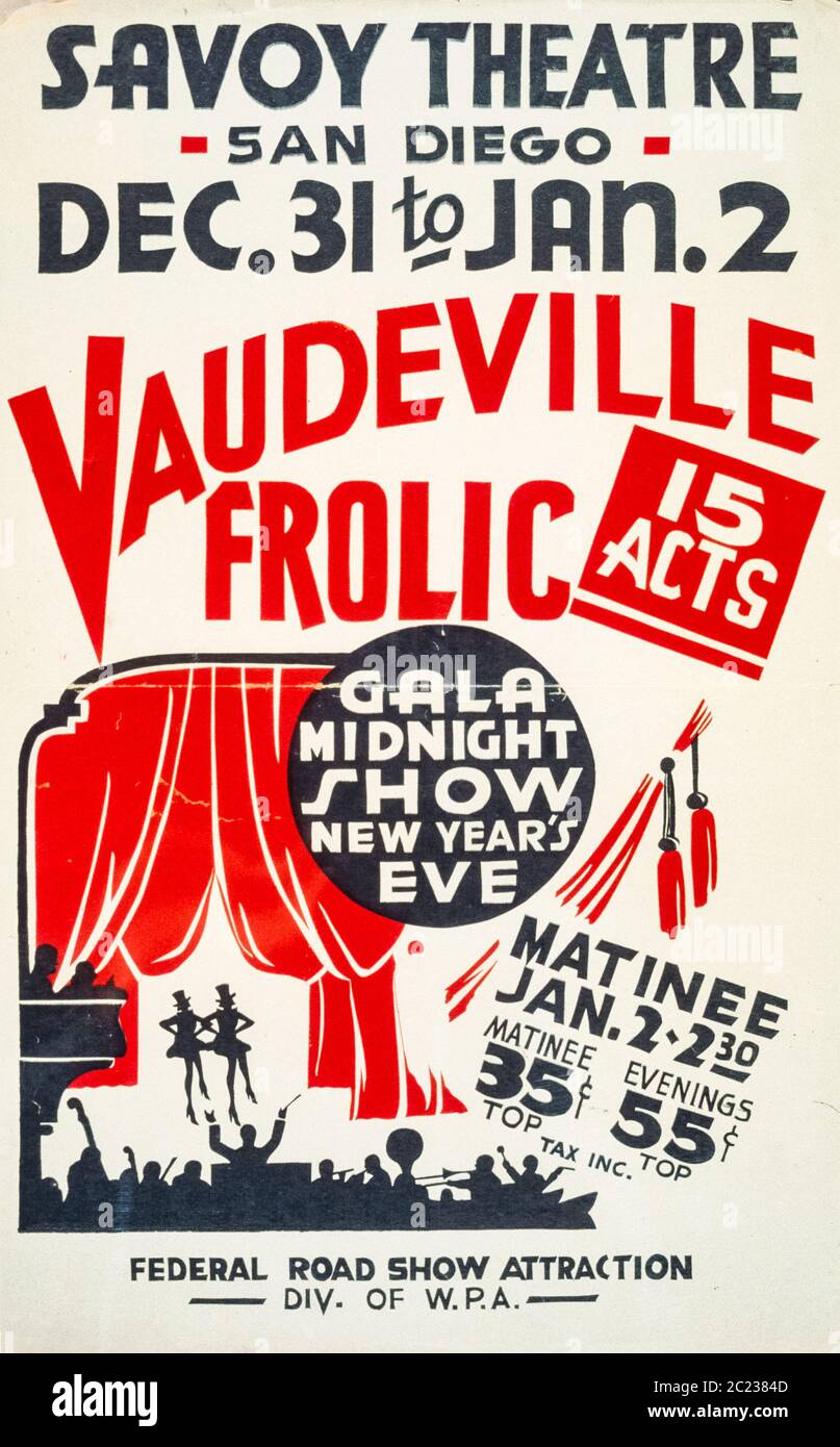 Savoy Theatre San Diego. Vaudeville wartime poster. Stock Photo