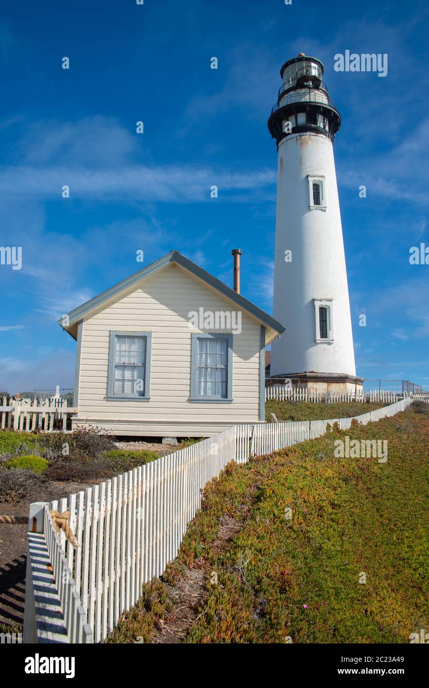 Aerial view of Pigeon Point Lighthouse in California Stock Photo