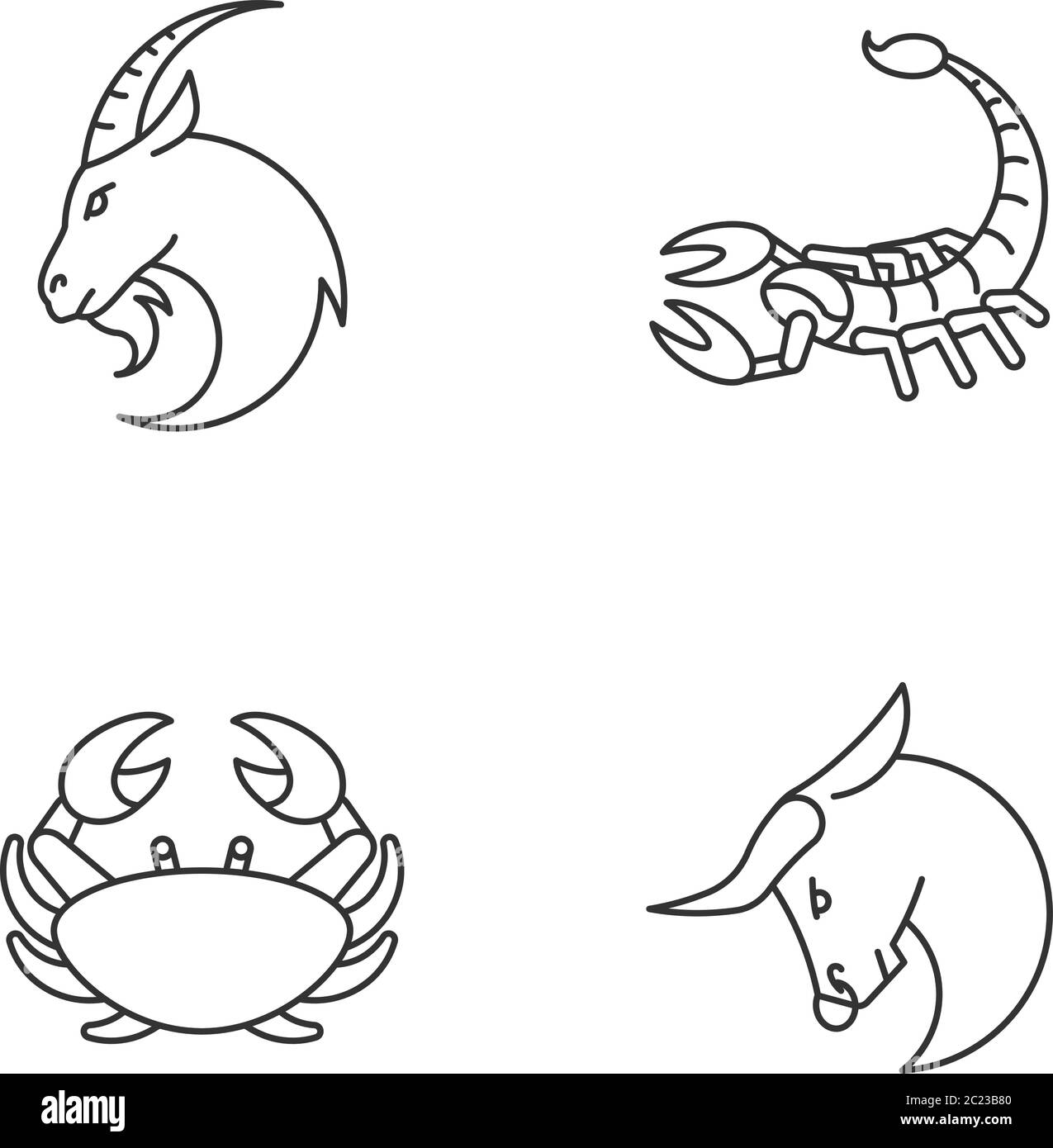 Astrological signs pixel perfect linear icons set Stock Vector