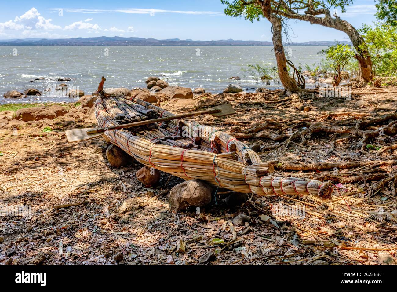 Traditional fishing papyrus boat from reed, on Lake Tana in Bahir Dar, Ethiopia Stock Photo