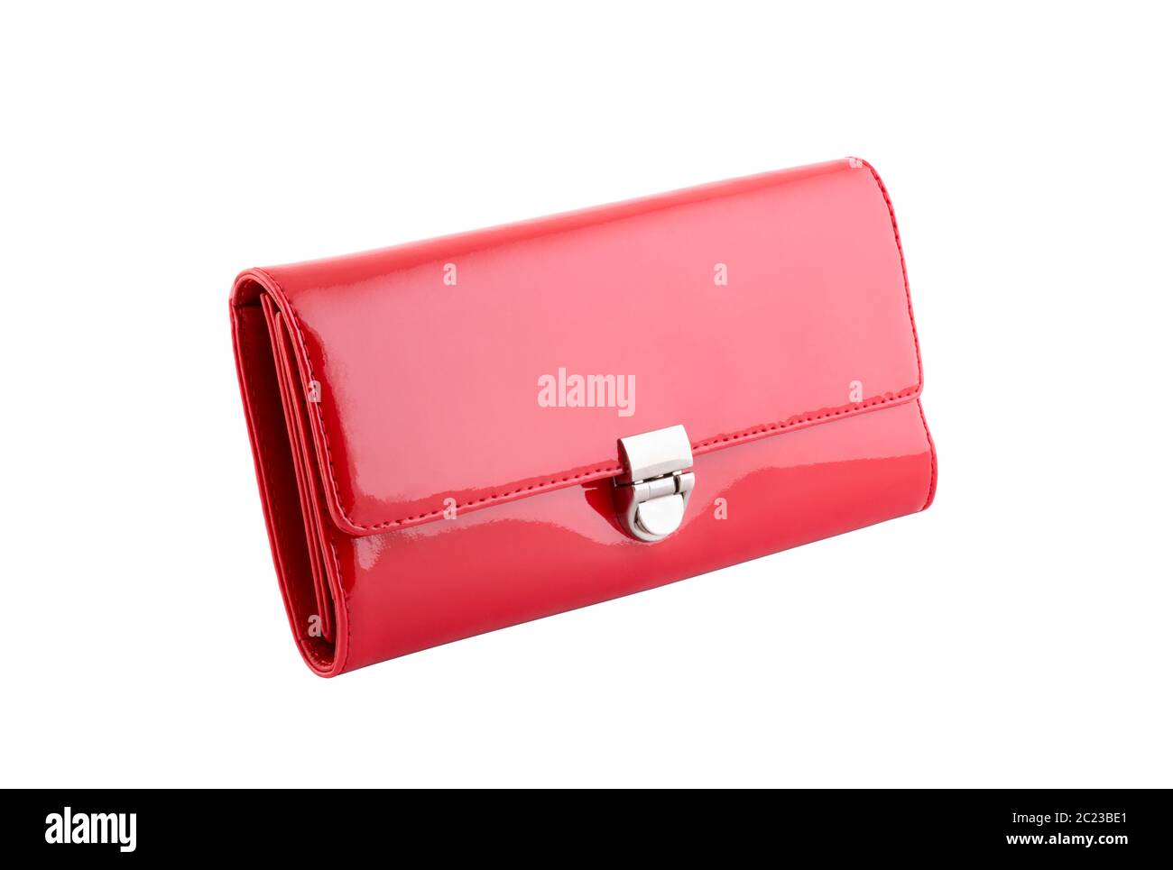 Red elegant leather wallet isolated on white background Stock Photo