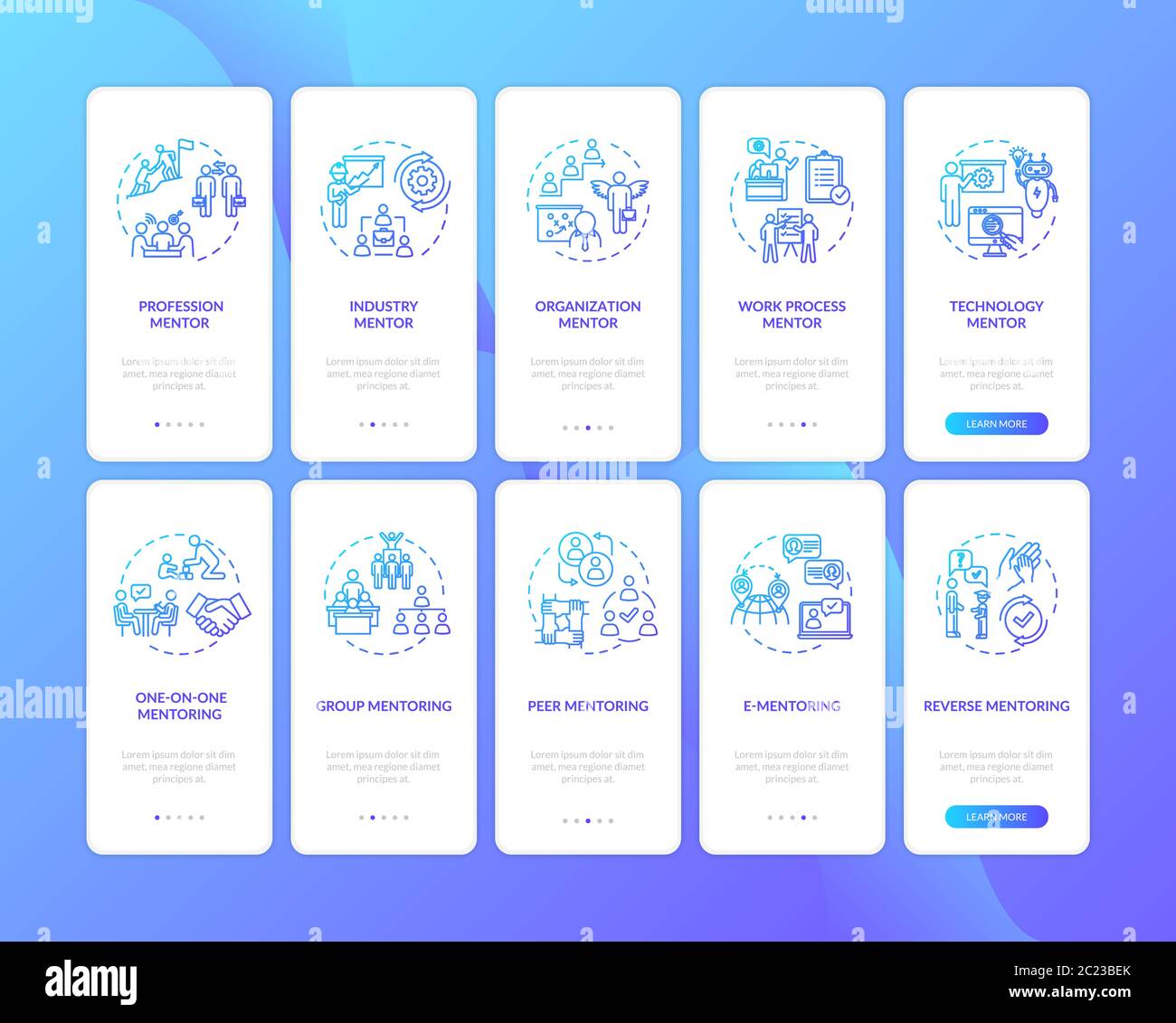 Mentorship onboarding mobile app page screen with concepts Stock Vector