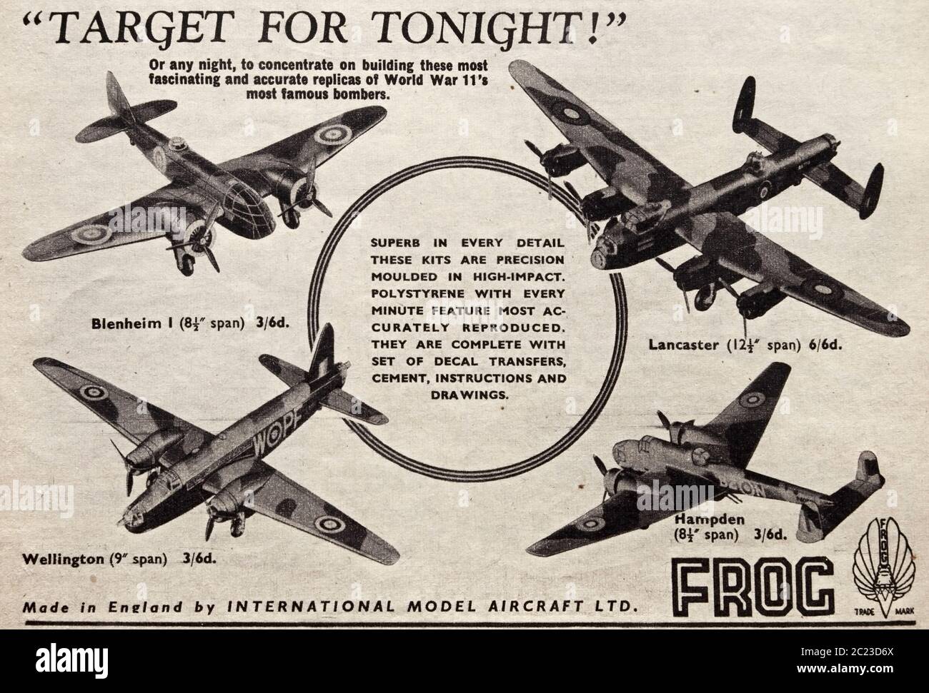 Vintage advertisement for Frog plastic model kits. Stock Photo