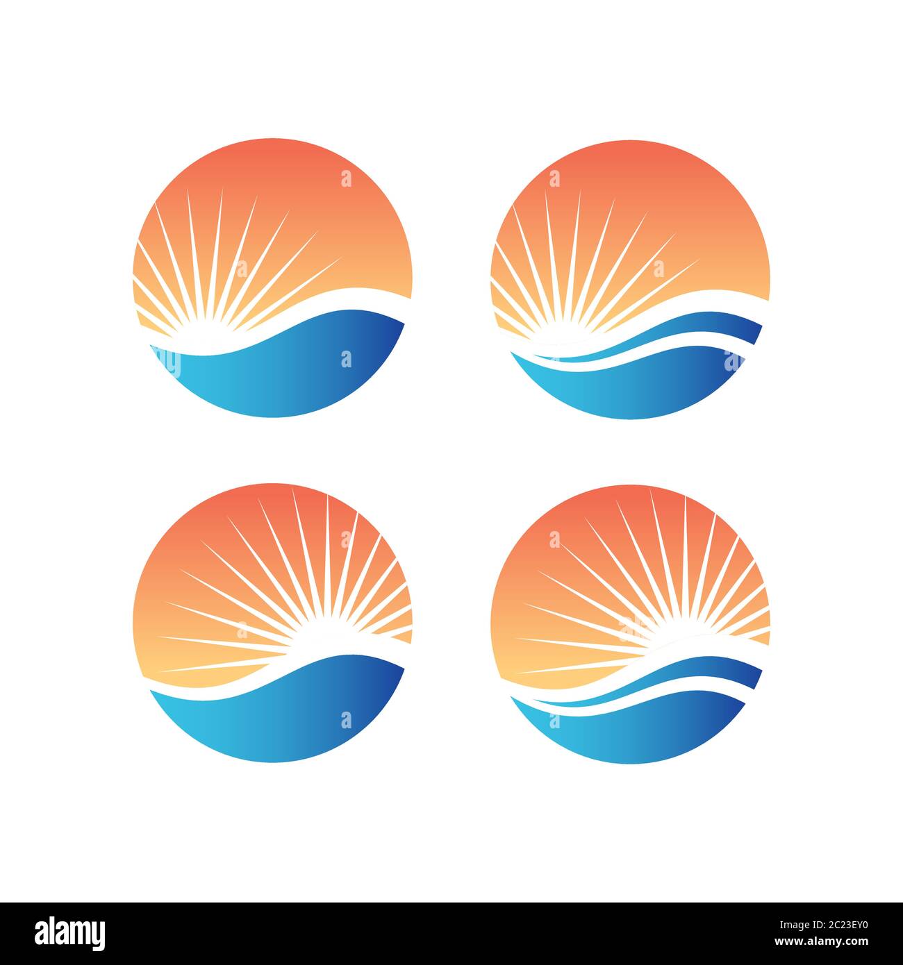 Sun and sea or ocean wave in colorful circle logo design. Tourism, travel symbol. Stock Vector
