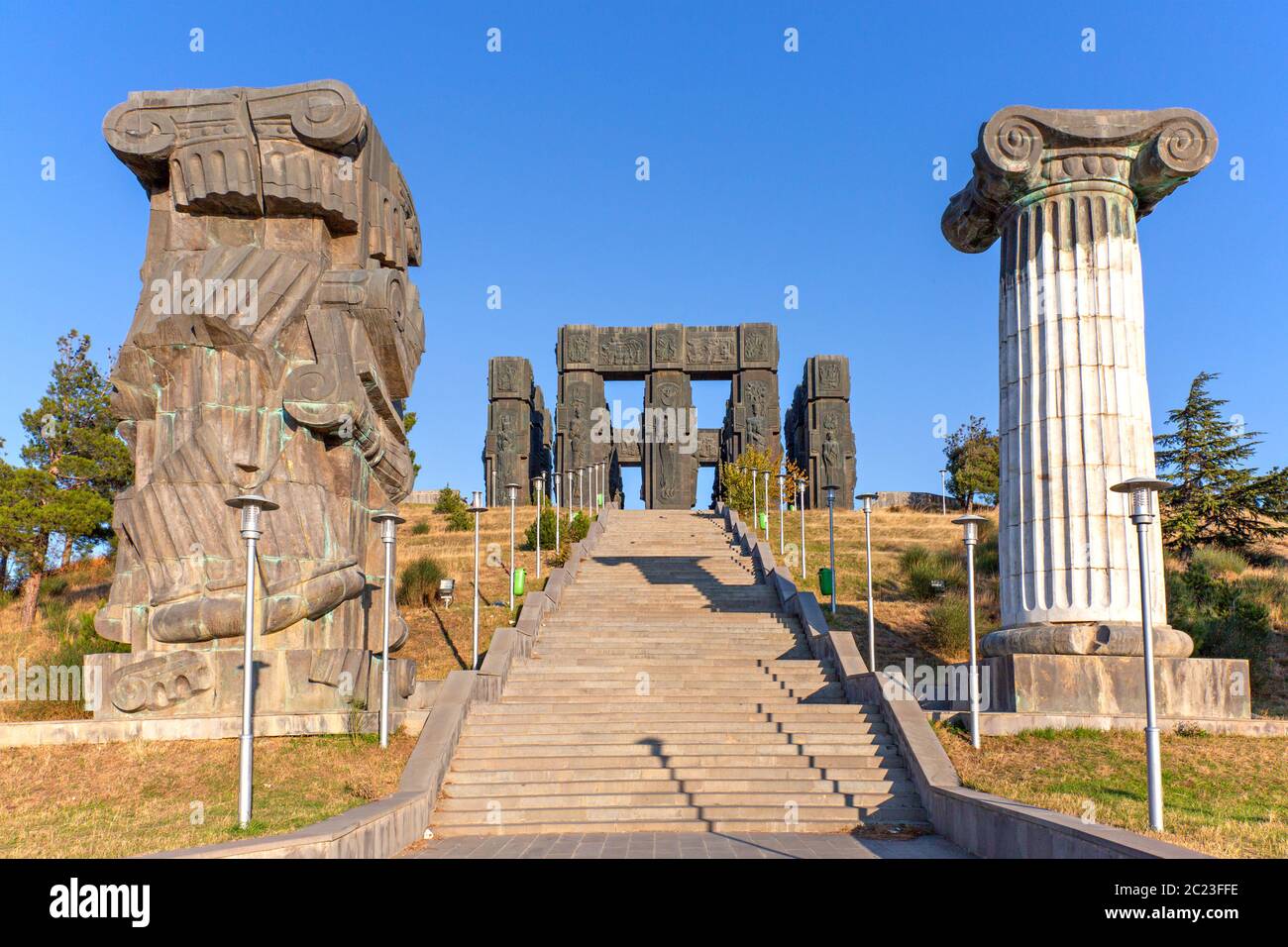 Monument known as Chronicle of Georgia or Stonehenge of Georgia, in Tbilisi, Georgia. Stock Photo